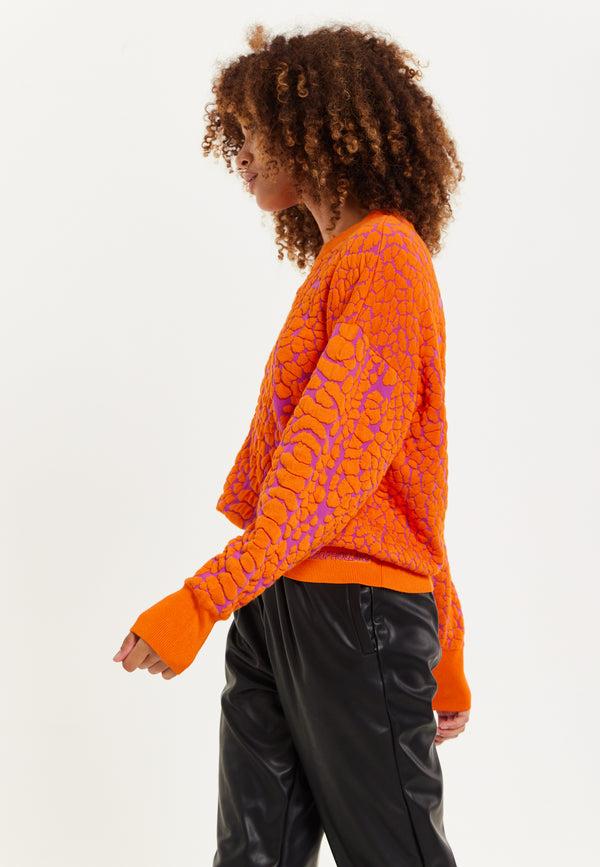 House Of Holland House Of Holland Jacquard Duo Jumper In Orange & Pink