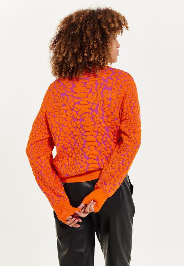 House Of Holland House Of Holland Jacquard Duo Jumper In Orange & Pink