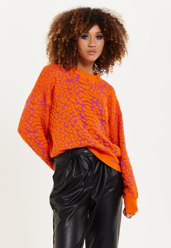 house of holland House of Holland Jacquard Duo Jumper in Orange & Pink