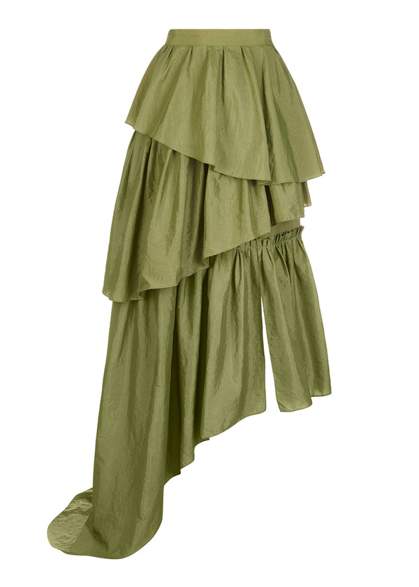 House Of Holland House Of Holland Khaki Frill Midi Skirt