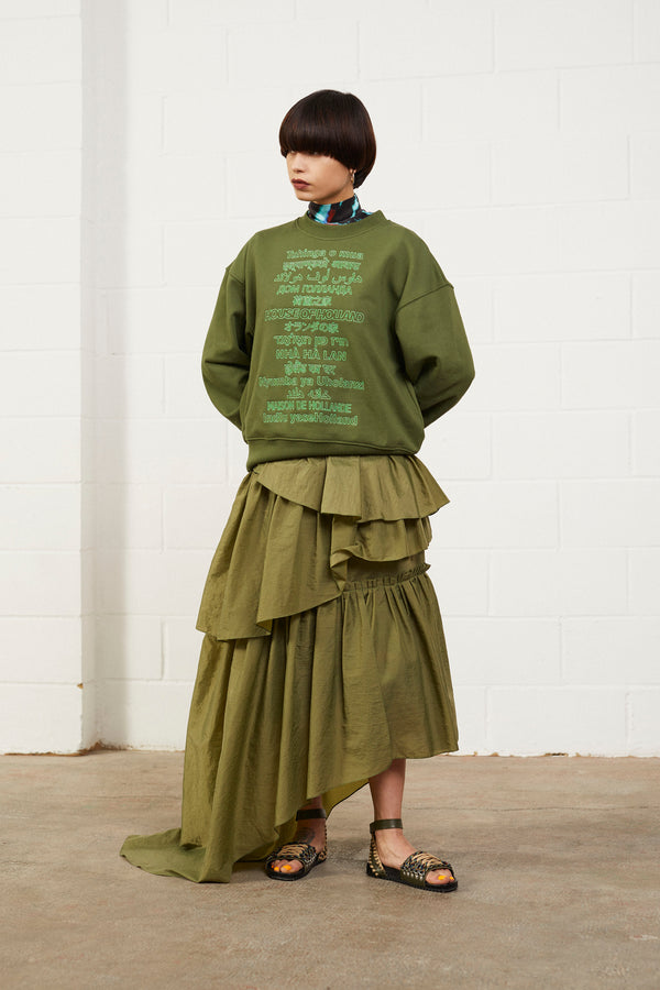 house of holland House Of Holland Khaki Frill Midi Skirt