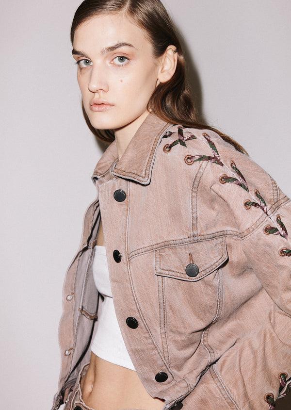 house of holland House Of Holland Lace-Up Denim Jacket