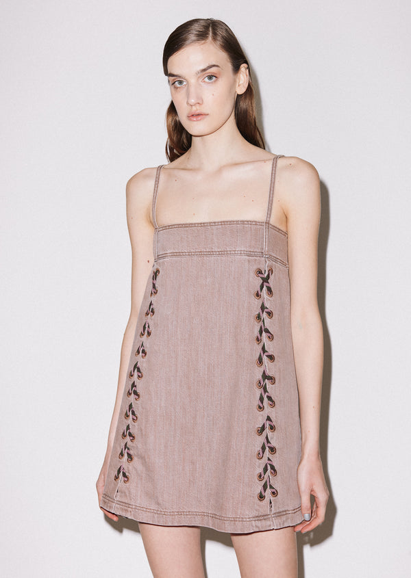 house of holland House Of Holland Lace-Up Denim Mini Dress