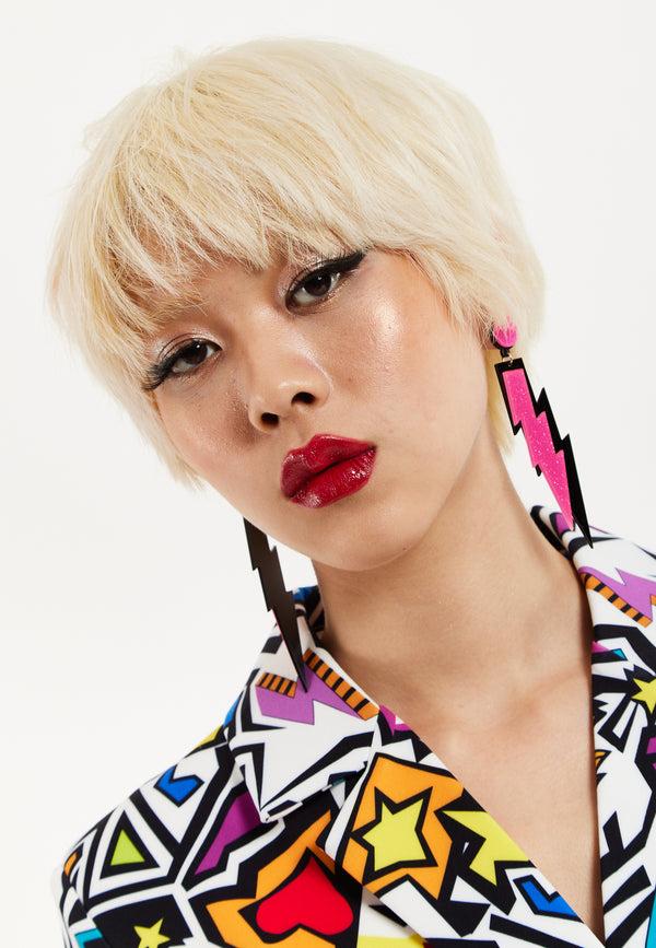 House Of Holland House Of Holland Lightening Bolt Drop Style Earrings In Pink