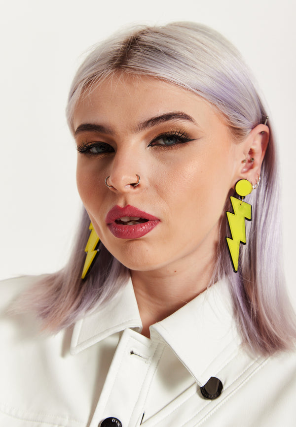 house of holland House of Holland Lightening Bolt Drop Style Earrings In Yellow