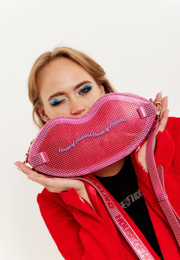 House Of Holland House Of Holland Lip Shape Shoulder Bag In Pink With Acrylic Front