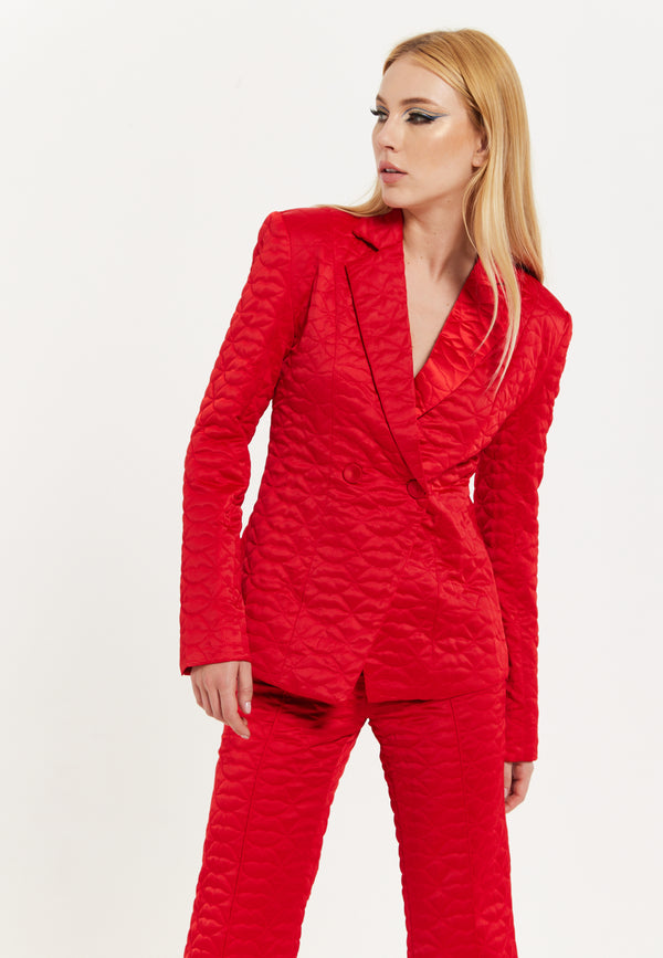 House Of Holland House Of Holland Lips Quilted Blazer In Red