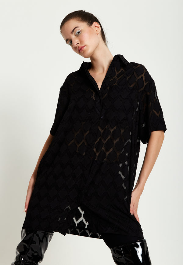 House Of Holland House Of Holland Logo Back Shirt In Black With Green Embroidery