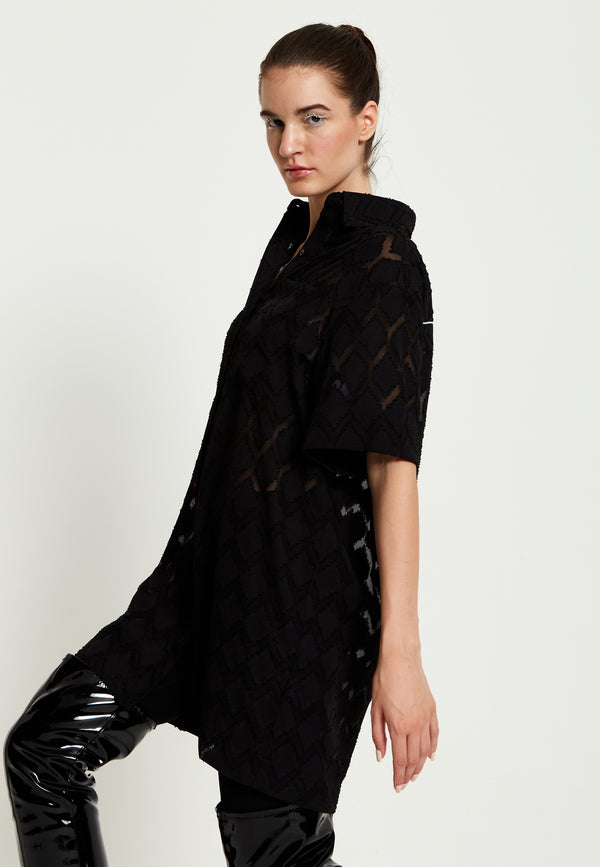 House Of Holland House Of Holland Logo Back Shirt In Black With Green Embroidery