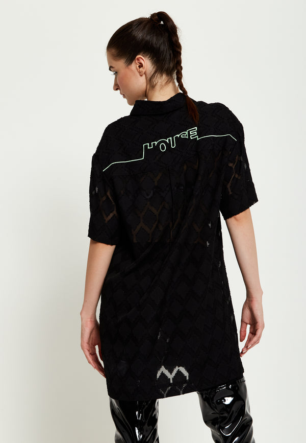 House Of Holland House Of Holland Logo Back Shirt In Black With Green Embroidery