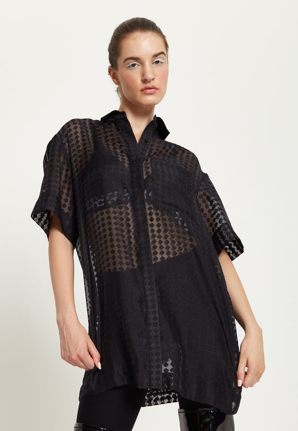 House Of Holland House Of Holland Logo Back Shirt In Black With Pink Embroidery