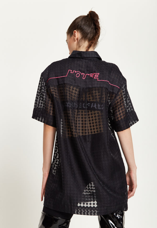 House Of Holland House Of Holland Logo Back Shirt In Black With Pink Embroidery