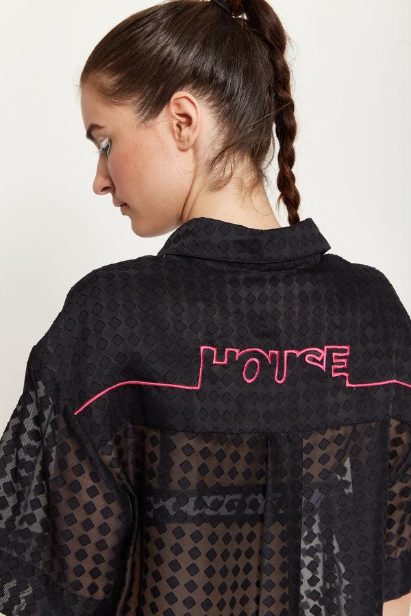 House Of Holland House Of Holland Logo Back Shirt In Black With Pink Embroidery