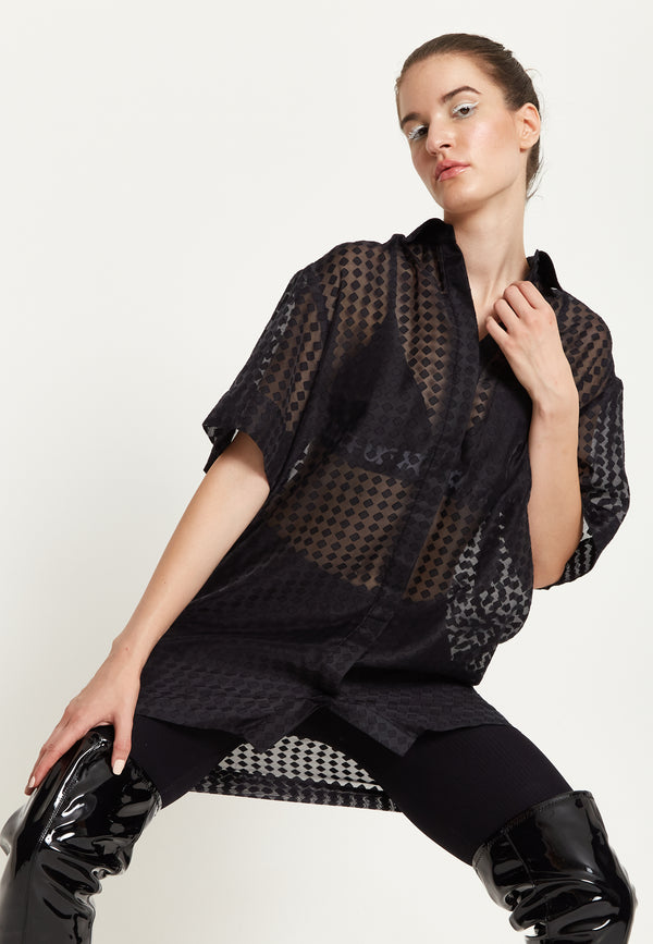 house of holland House Of Holland Logo Back Shirt in Black with Pink Embroidery