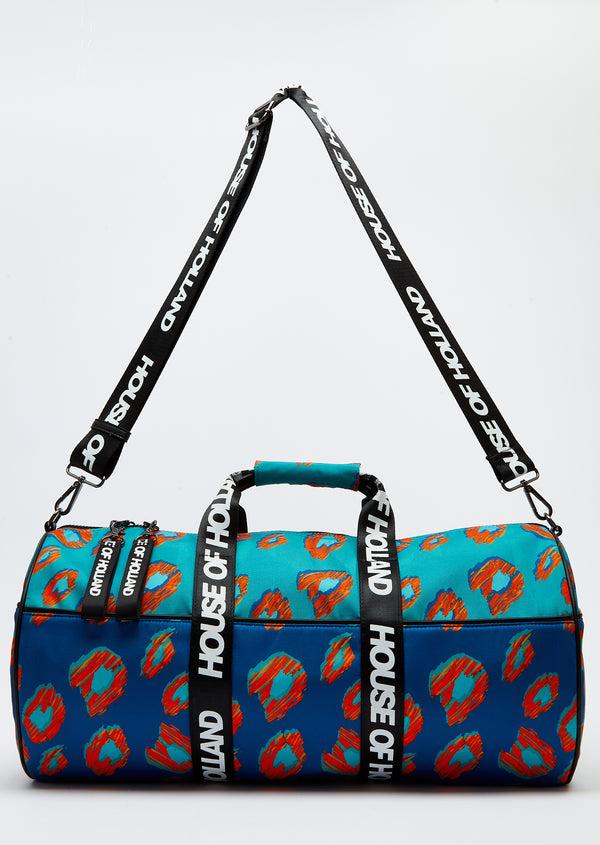 house of holland House of Holland Logo Pattern Holdall Bag In Blue