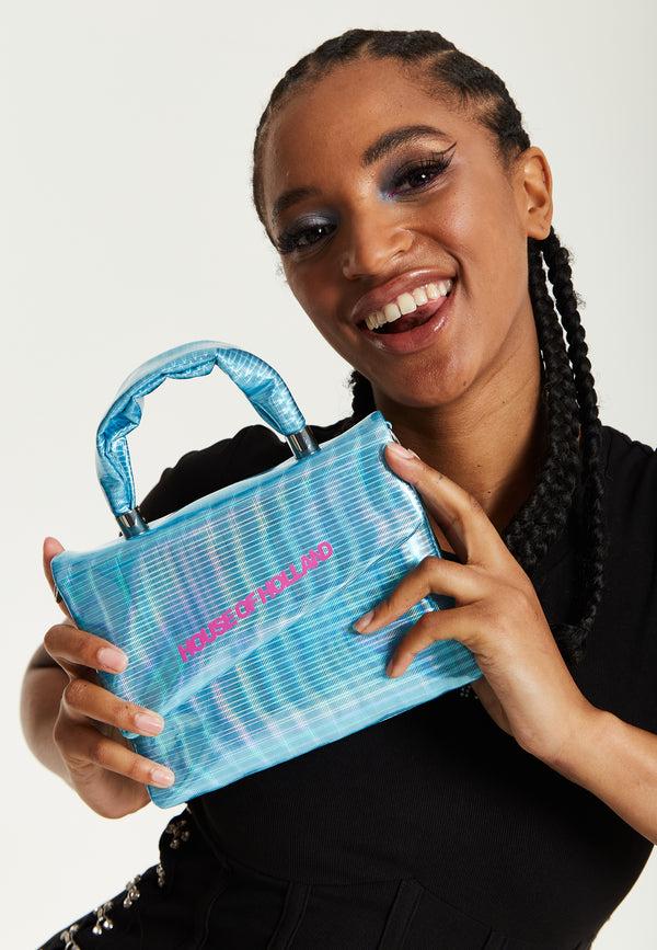 House Of Holland House Of Holland Logo Print Blue Iridescent Crossbody Bag