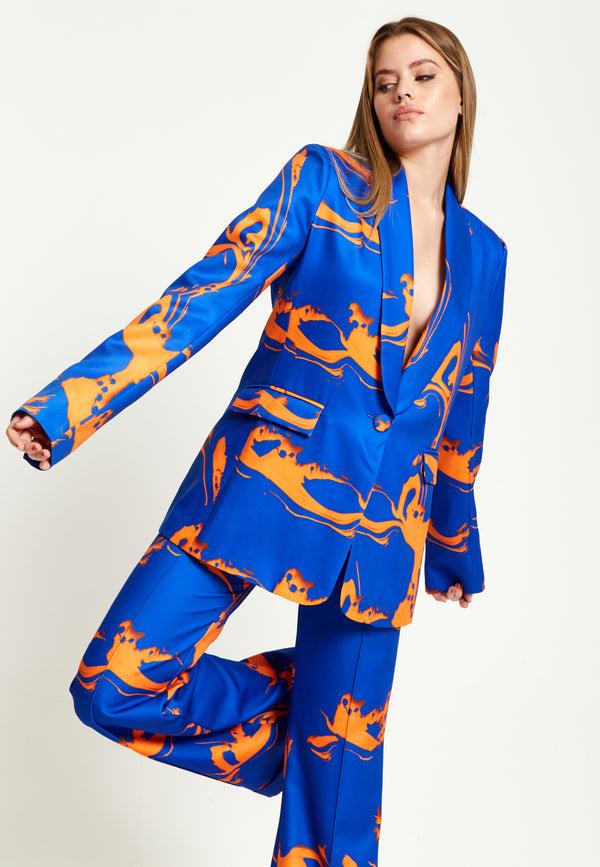 House Of Holland House Of Holland Marble Print Blazer In Blue And Orange