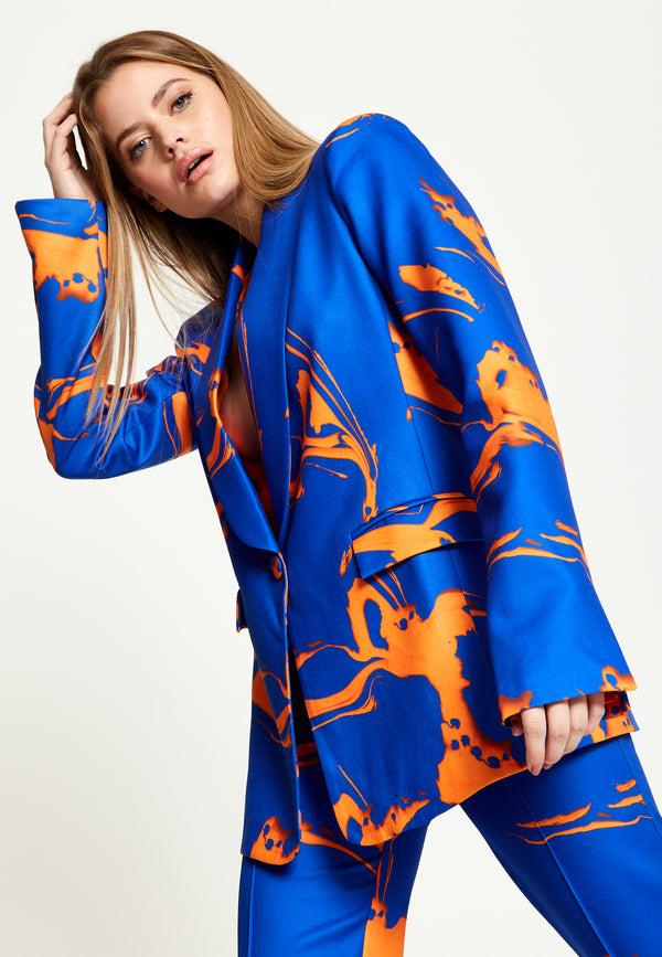 House Of Holland House Of Holland Marble Print Blazer In Blue And Orange