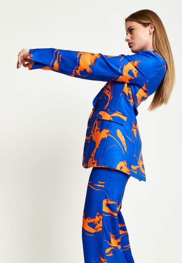 House Of Holland House Of Holland Marble Print Blazer In Blue And Orange