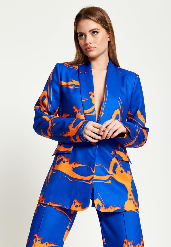house of holland House Of Holland Marble Print Blazer in Blue And Orange