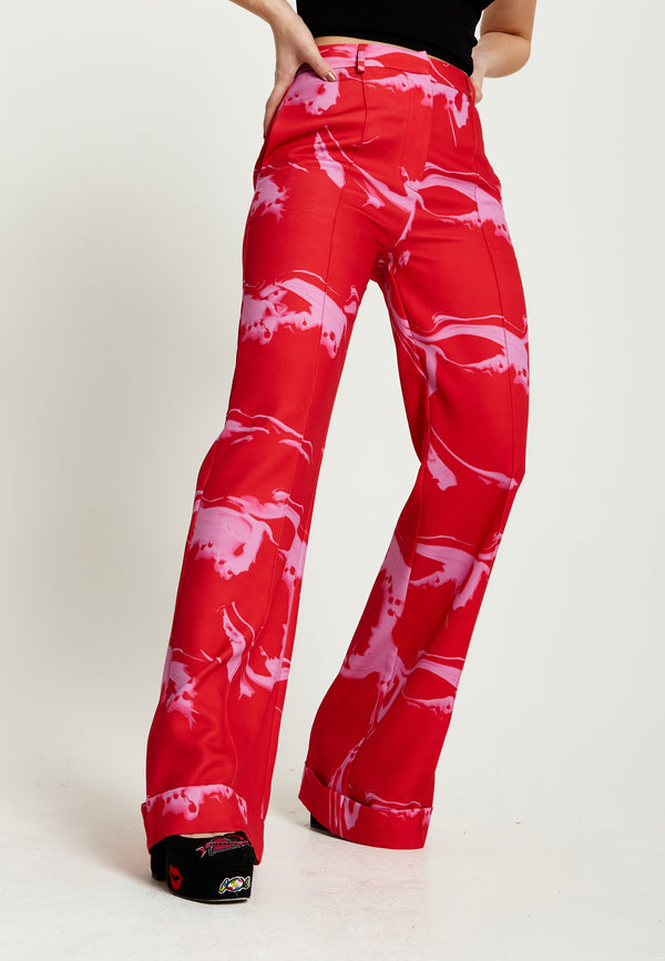House Of Holland House Of Holland Marble Print Suit Trouser In Red And Pink