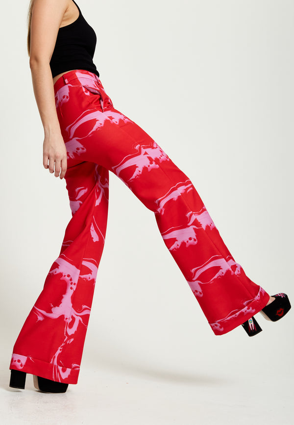 House Of Holland House Of Holland Marble Print Suit Trouser In Red And Pink