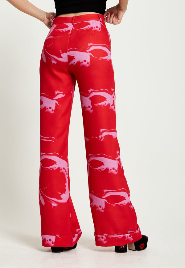 House Of Holland House Of Holland Marble Print Suit Trouser In Red And Pink
