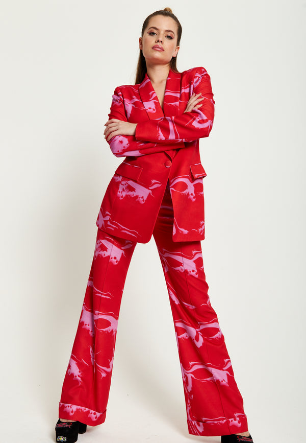 house of holland House Of Holland Marble Print Suit Trouser in Red And Pink house of holland House Of Holland Marble Print Suit Trouser in Red And Pink