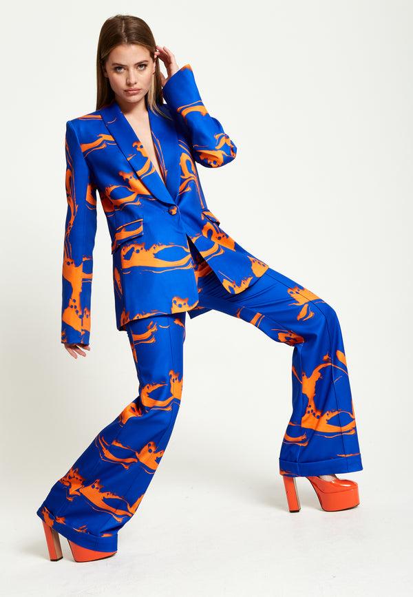 house of holland House Of Holland Marble Print Trousers in Blue And Orange house of holland House Of Holland Marble Print Trousers in Blue And Orange
