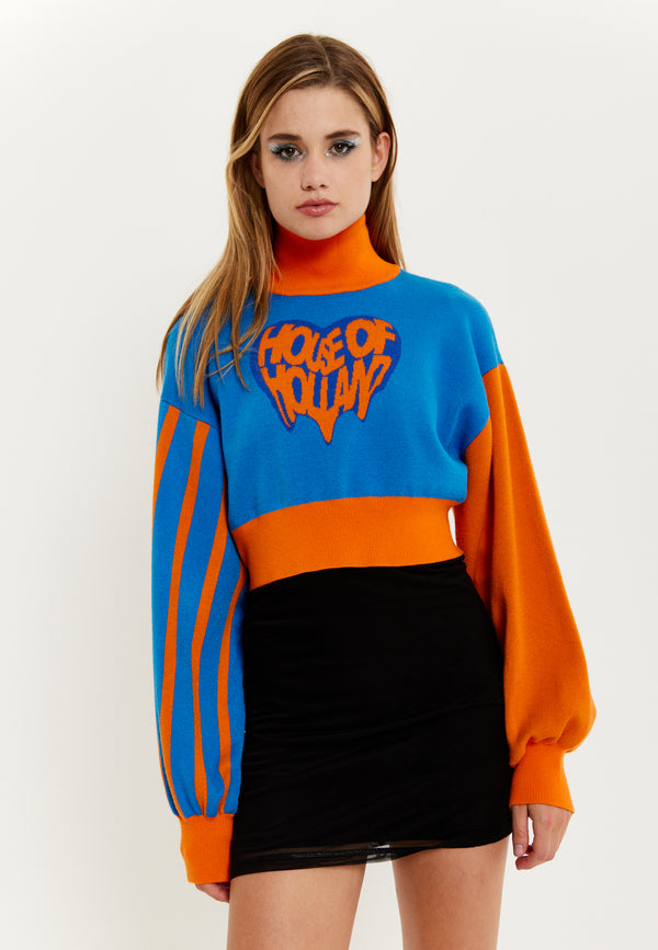 House Of Holland House Of Holland Melting Heart Logo Jumper In Blue And Orange