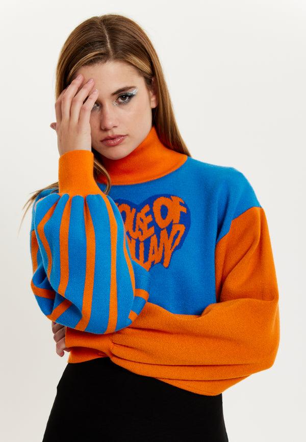 House Of Holland House Of Holland Melting Heart Logo Jumper In Blue And Orange