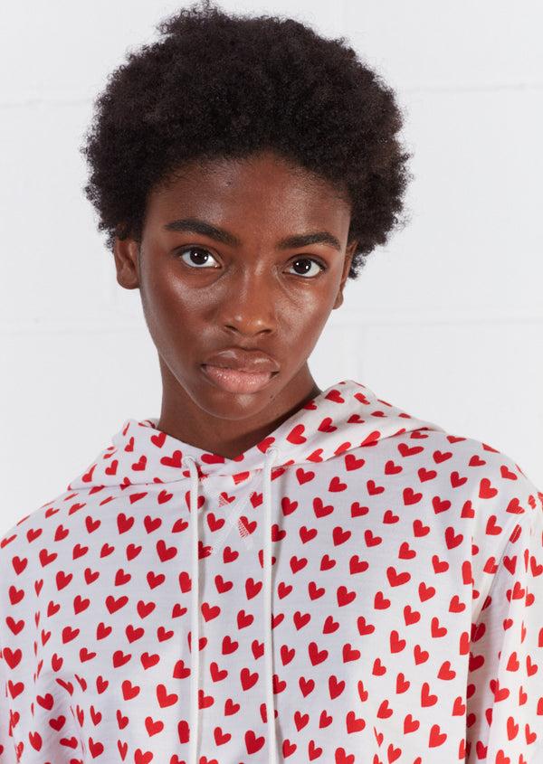 House Of Holland House Of Holland Merino Wool Red And White Heart Print Hoodie