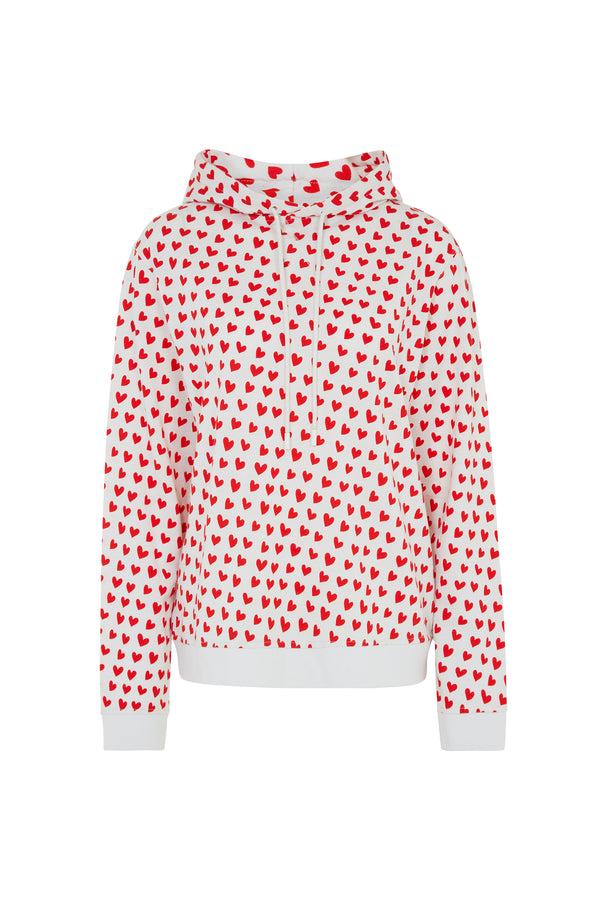 House Of Holland House Of Holland Merino Wool Red And White Heart Print Hoodie