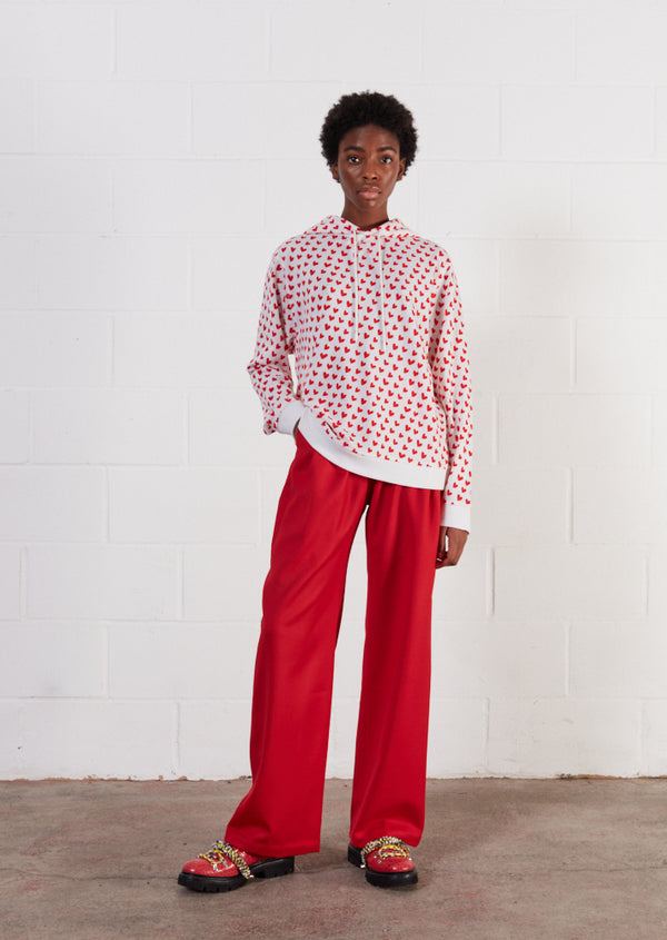 house of holland House Of Holland Merino Wool Red And White Heart Print Hoodie