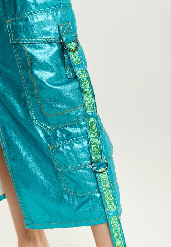 House Of Holland House Of Holland Metallic Blue Midi Skirt