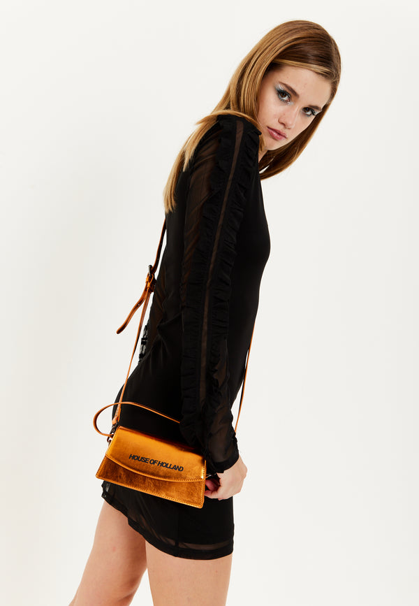 House Of Holland House Of Holland Metallic Orange Crossbody Bag