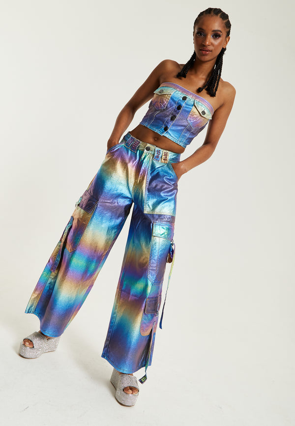 House Of Holland House Of Holland Metallic Rainbow Cargo Trousers