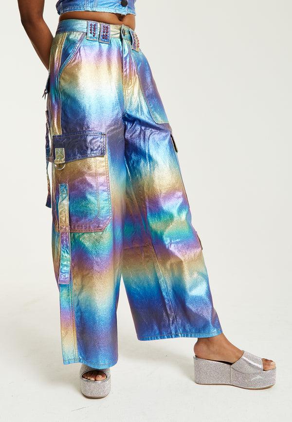House Of Holland House Of Holland Metallic Rainbow Cargo Trousers