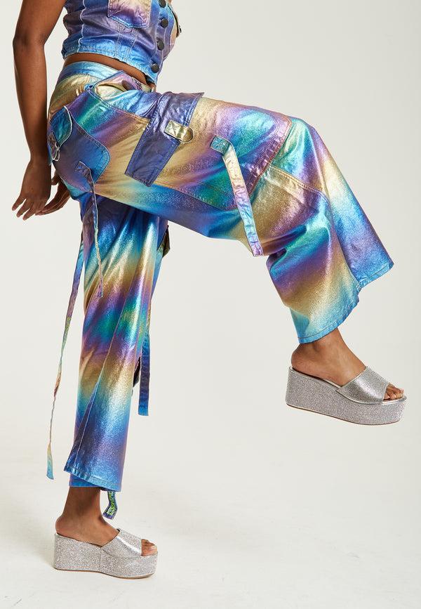 House Of Holland House Of Holland Metallic Rainbow Cargo Trousers