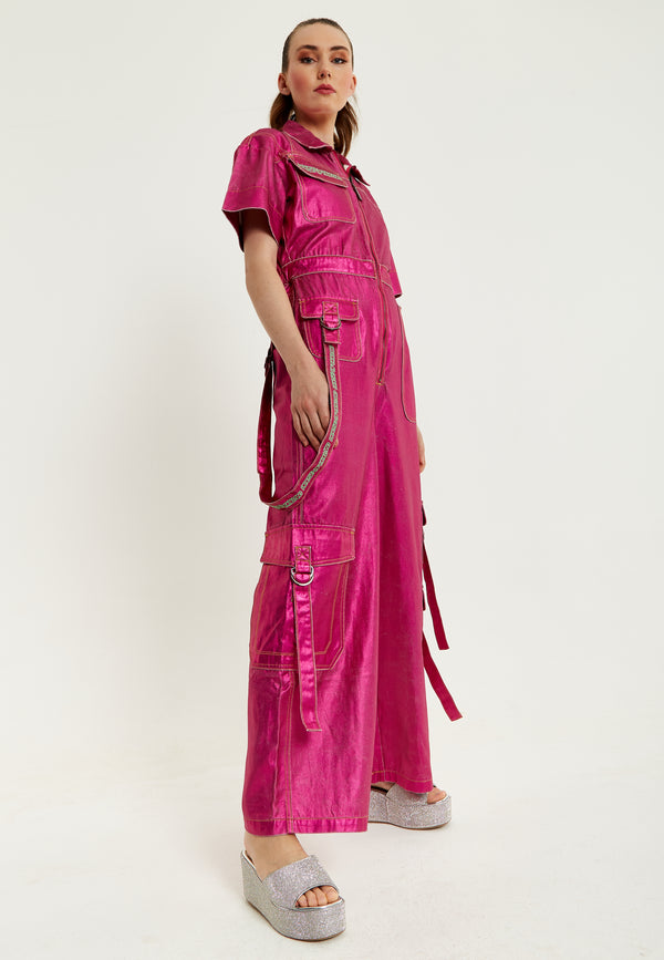 House Of Holland House Of Holland Metallic Utility Jumpsuit In Fuchsia
