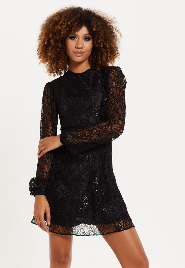 House Of Holland House Of Holland Midnight Lace Long-Sleeve Mini Dress