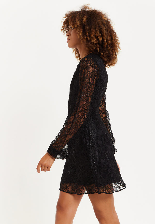 House Of Holland House Of Holland Midnight Lace Long-Sleeve Mini Dress