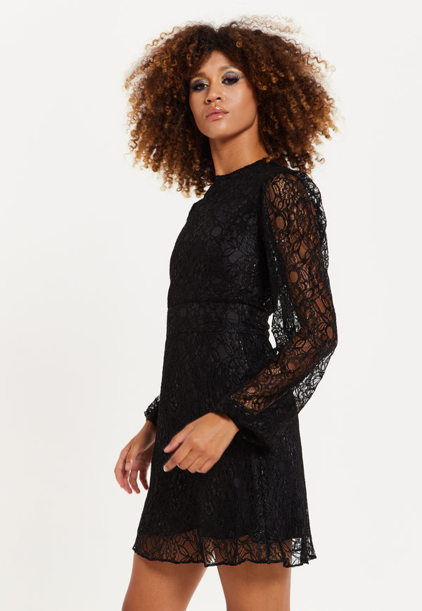 House Of Holland House Of Holland Midnight Lace Long-Sleeve Mini Dress