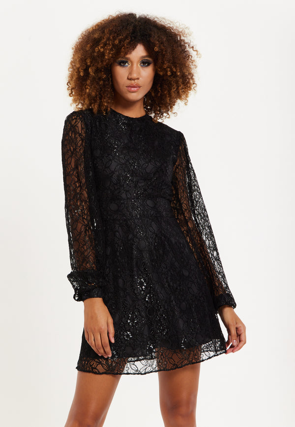 house of holland House of Holland Midnight Lace Long-Sleeve Mini Dress house of holland House of Holland Midnight Lace Long-Sleeve Mini Dress