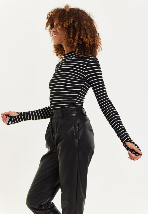 House Of Holland House Of Holland Midnight Sparkle Striped Hi Neck Lurex Top
