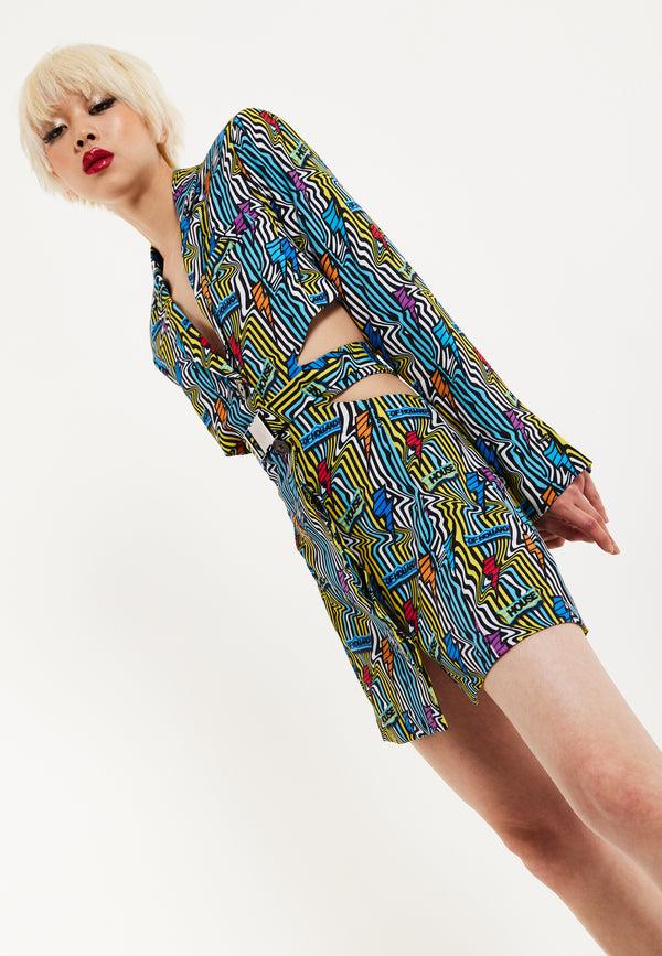 House Of Holland House Of Holland Mini Jacket Dress Lightning Bolt Print With Buckle Fastening