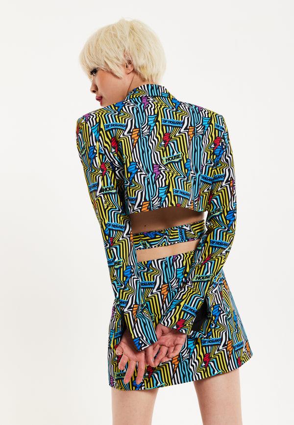 House Of Holland House Of Holland Mini Jacket Dress Lightning Bolt Print With Buckle Fastening