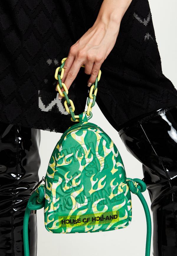 House Of Holland House Of Holland Mint Green Flame Bag With Quilted Logo And Chain Detail