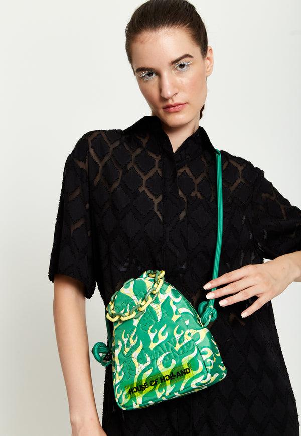 House Of Holland House Of Holland Mint Green Flame Bag With Quilted Logo And Chain Detail