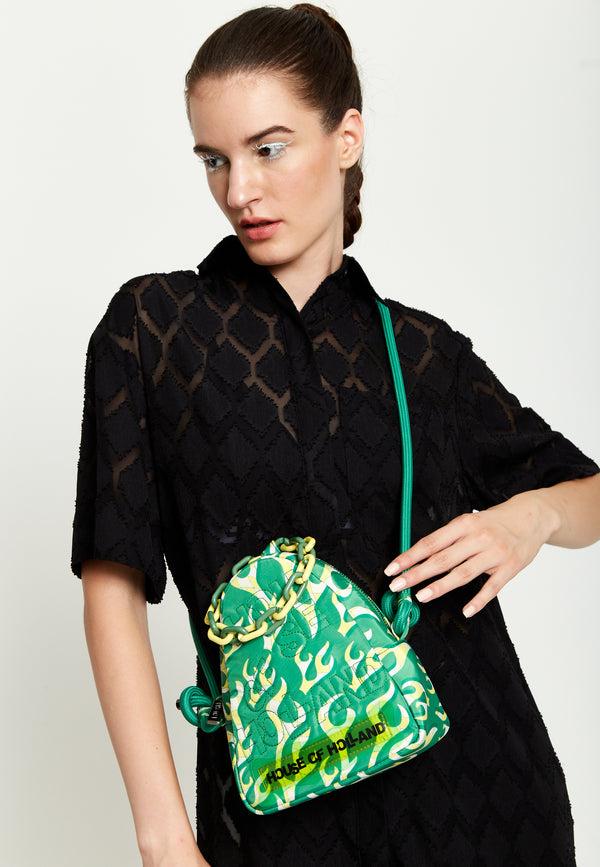 House Of Holland House Of Holland Mint Green Flame Bag With Quilted Logo And Chain Detail